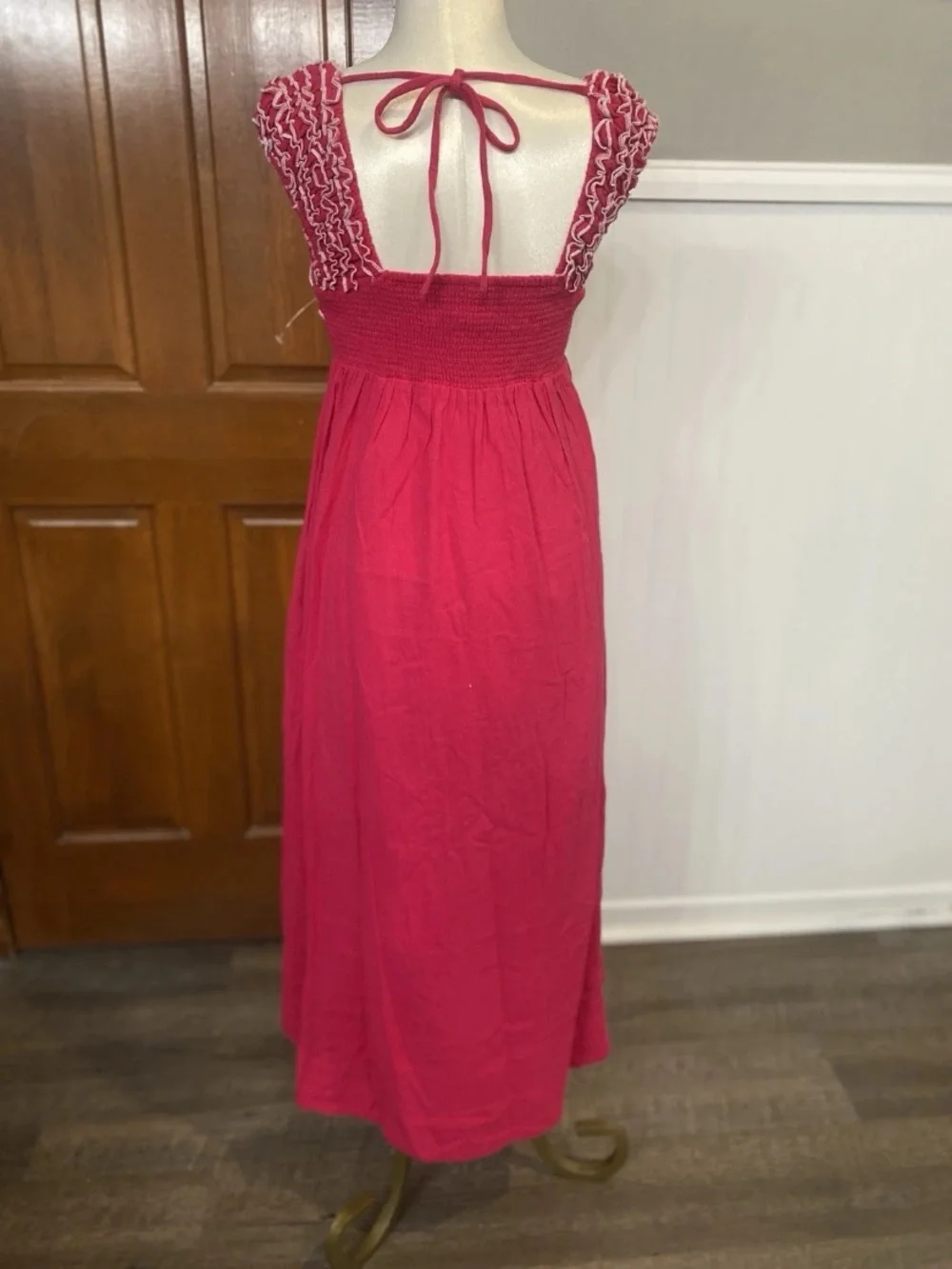 Free people dolly maxi dress hot pink Ruffle accents XS Womens